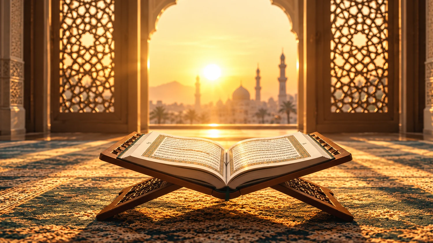 Qur’an op een rehal in een rustige leeromgeving